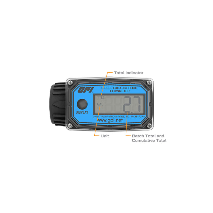 Turbine Flow Meter, Battery Powered Display, Nylon Body for DEF