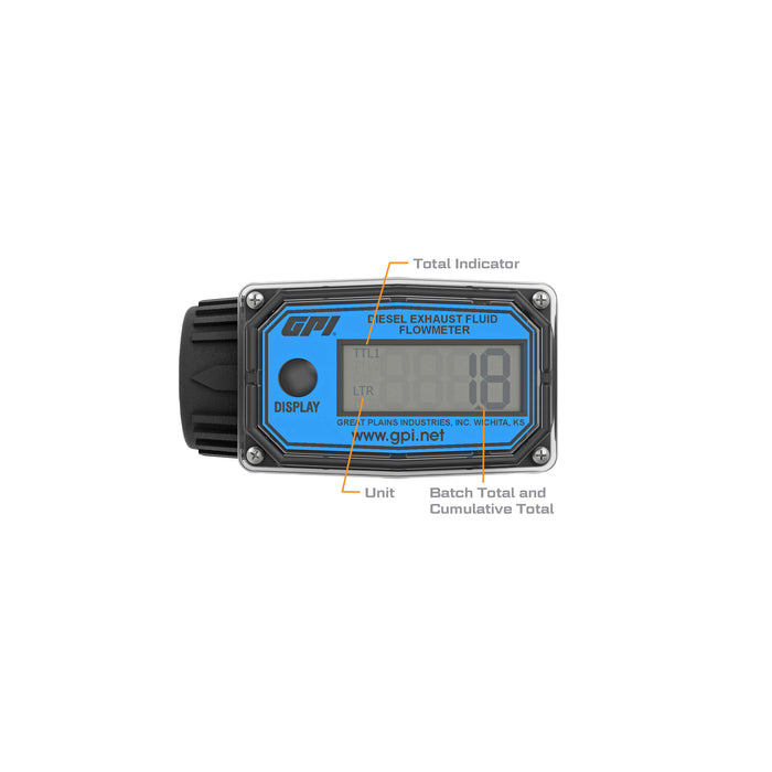 Turbine Flow Meter, Battery Powered Display, Nylon Body for DEF