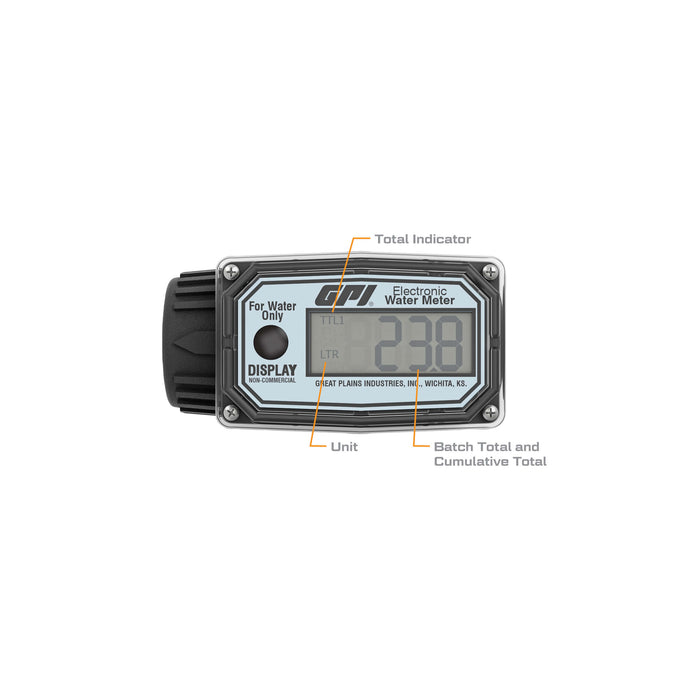 Turbine Flow Meter, Battery Powered Display, Nylon Body for Water