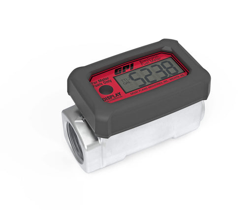 GPI 01A31LM red faced inline 1-inch NPT Gallons Digital Fuel Meter