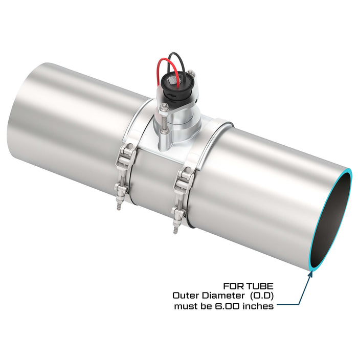 FLOMEC QS200 Ultrasonic insertion irrigation flow sensor with saddle mounted on 6-inch metal tube