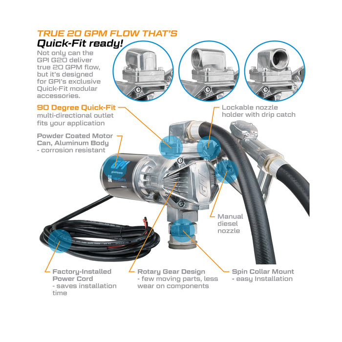 GPI 20 GPM 12V Fuel Transfer Pump