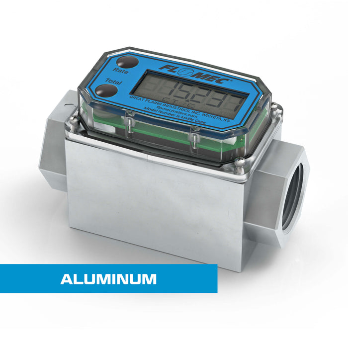 Turbine Flow Meter, Battery Powered Display, Aluminum Body for Solvents and Fuel