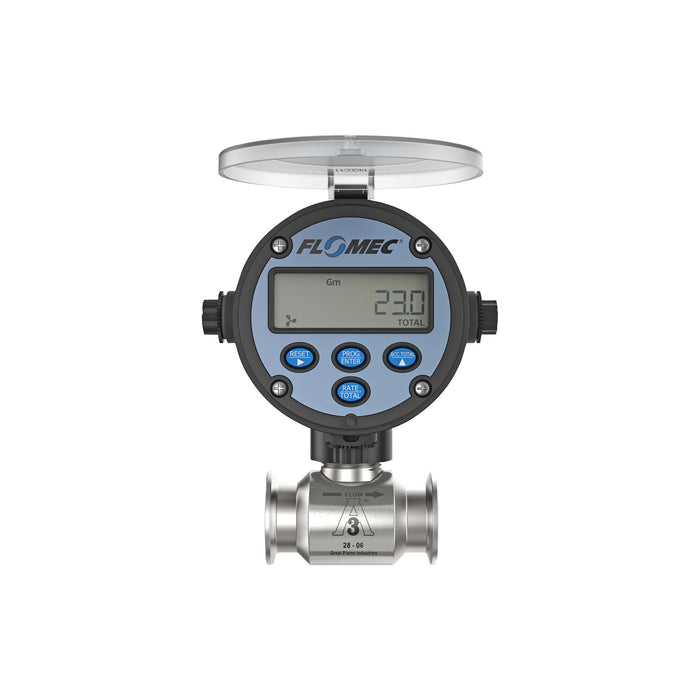 Turbine Flow Meter, Battery Powered Display, 3A Food Grade, Stainless Steel Body for Food Processes