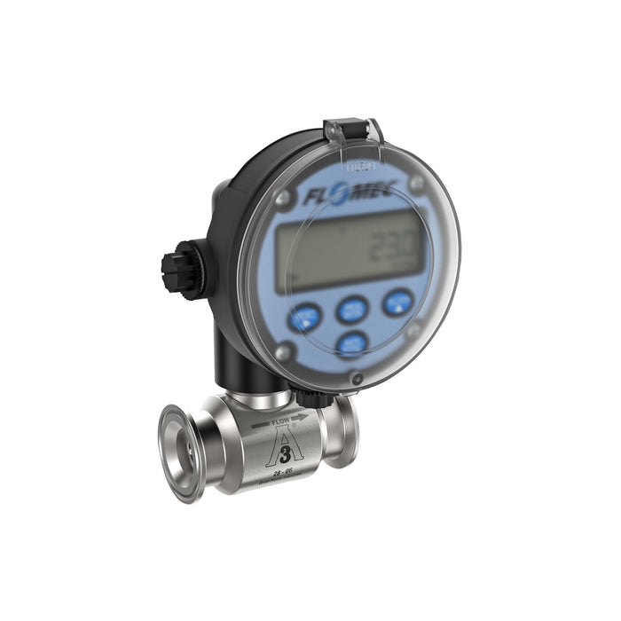 Turbine Flow Meter, Battery Powered Display, 3A Food Grade, Stainless Steel Body for Food Processes