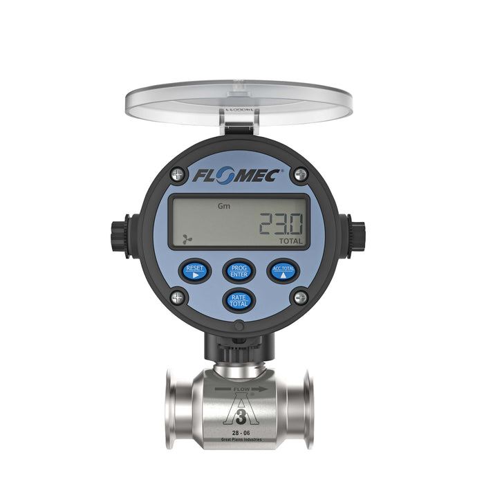 Turbine Flow Meter, Battery Powered Display, 3A Food Grade, Stainless Steel Body for Food Processes