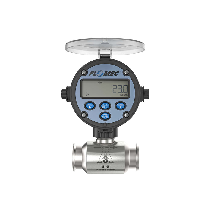 Turbine Flow Meter, Battery Powered Display, 3A Food Grade, Stainless Steel Body for Food Processes