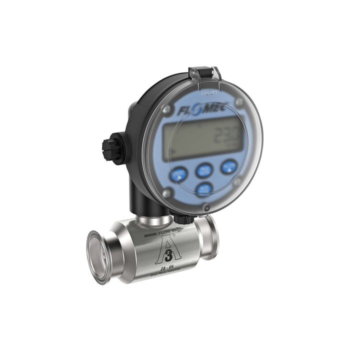 Turbine Flow Meter, Battery Powered Display, 3A Food Grade, Stainless Steel Body for Food Processes