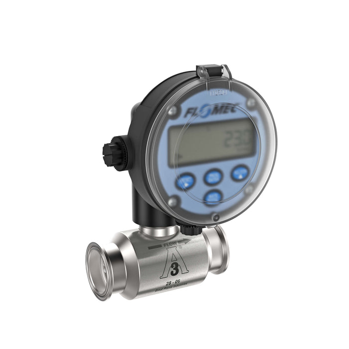 Turbine Flow Meter, Battery Powered Display, 3A Food Grade, Stainless Steel Body for Food Processes