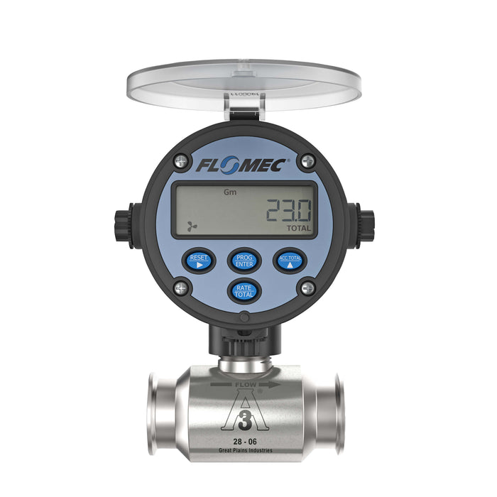 Turbine Flow Meter, Battery Powered Display, 3A Food Grade, Stainless Steel Body for Food Processes