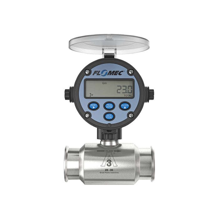 Turbine Flow Meter, Battery Powered Display, 3A Food Grade, Stainless Steel Body for Food Processes