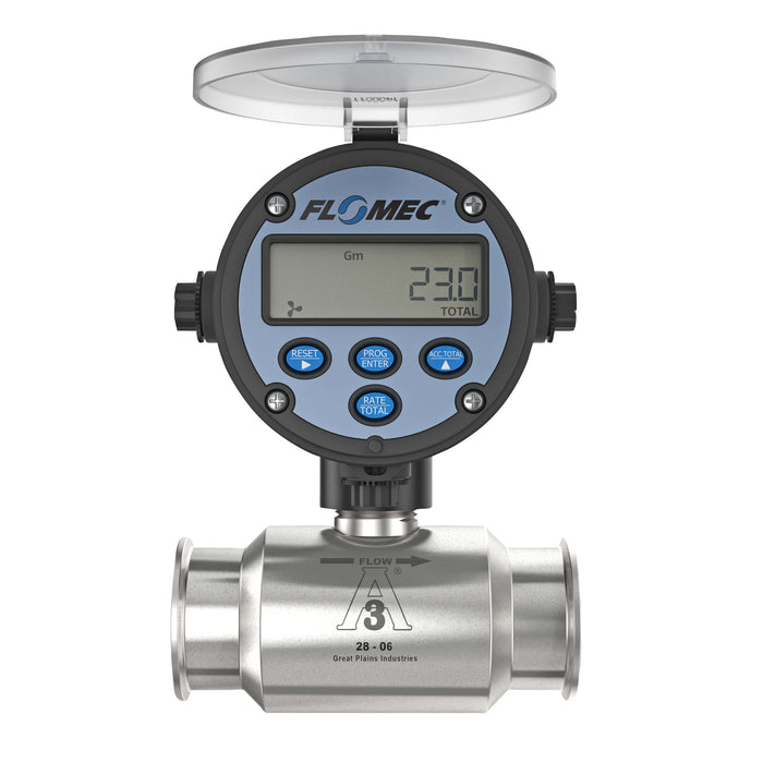 Turbine Flow Meter, Battery Powered Display, 3A Food Grade, Stainless Steel Body for Food Processes