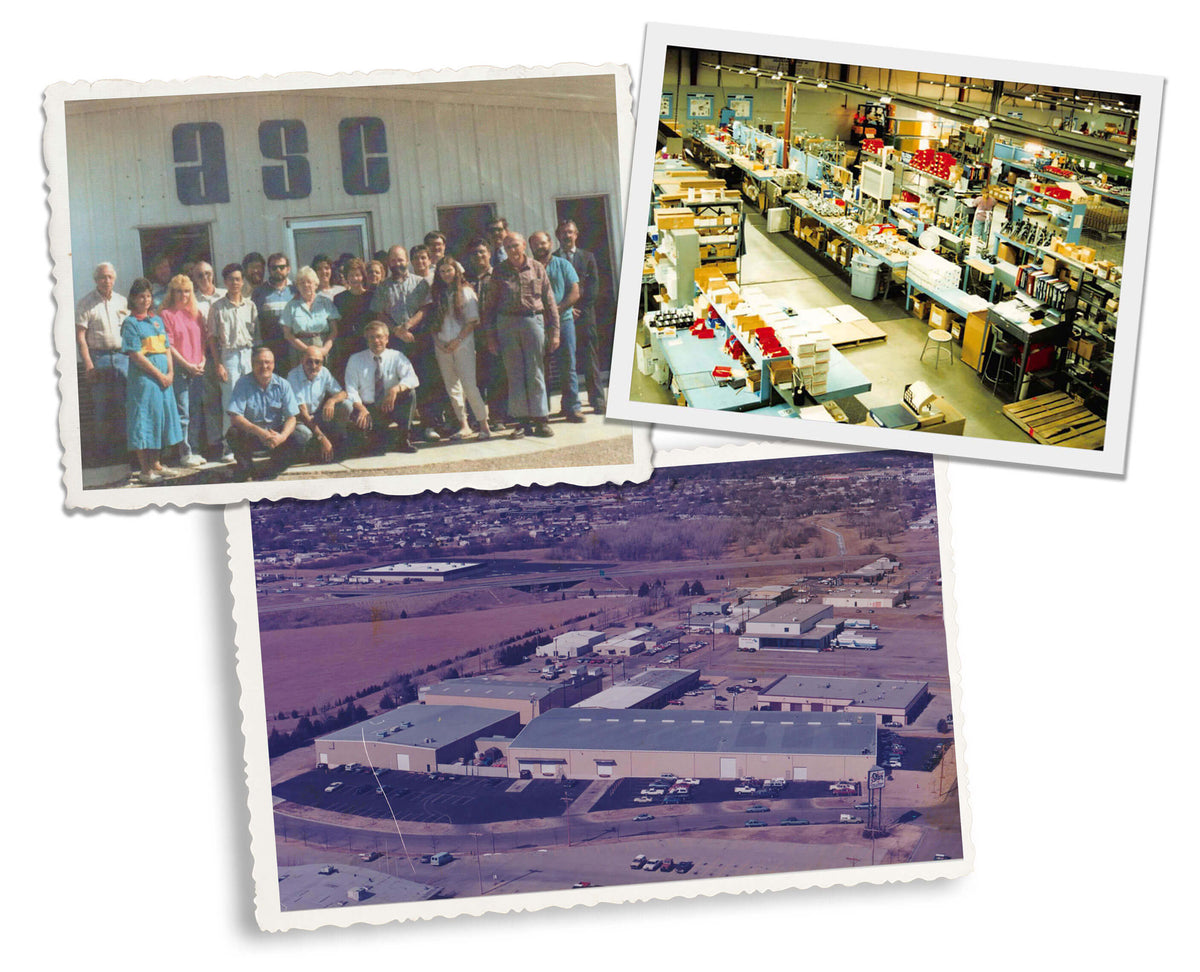 Vintage photo collage featuring employees and warehouse photos from the 1970s.