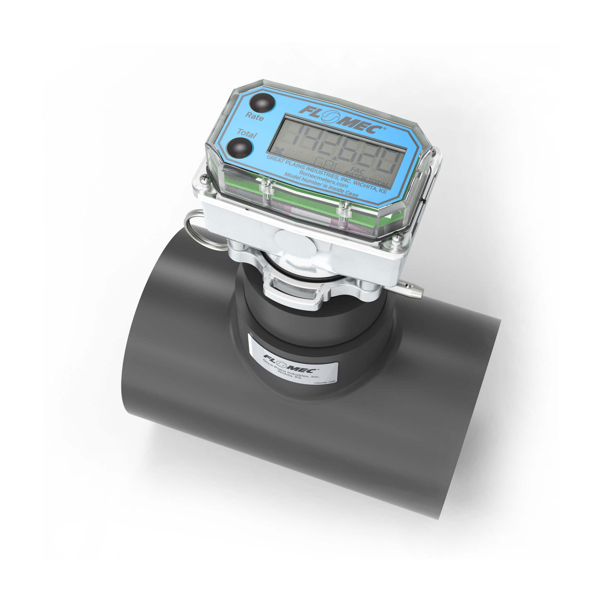 Ultrasonic Flow Meter, Battery Powered Display, Schedule 80 PVC Tee for Water