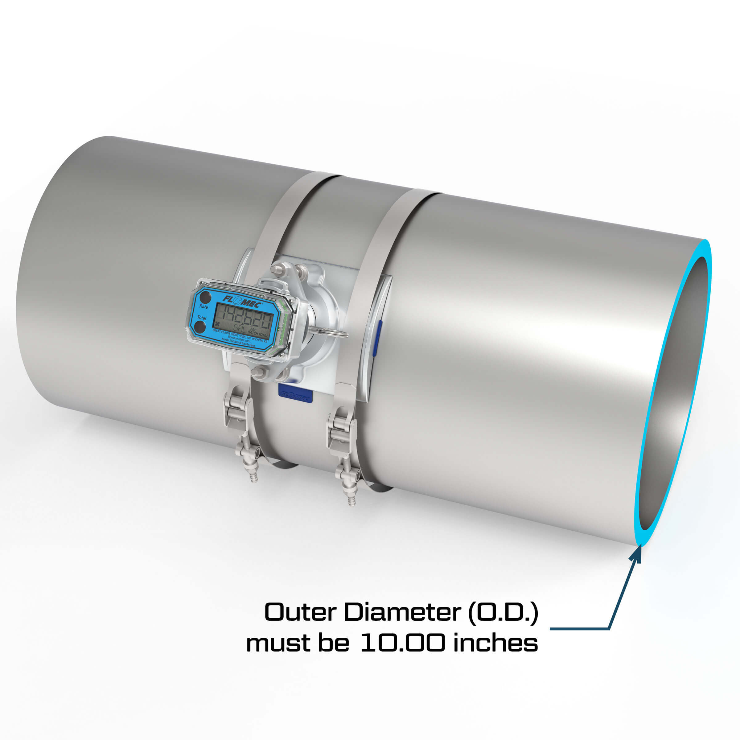 Ultrasonic Flow Meter, Battery Powered Display, TUBE Pipe for Water