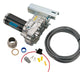 Content shot with GPI M-240 Fuel transfer pump, fuel hose, replaceable fuse, tank bung adapter, and power cord.
