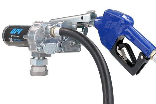 GPI M-1115 Fuel transfer pump with spin collar, automatic nozzle, and hose