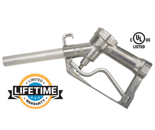 GPI Manual Shut-Off Diesel Fuel Nozzle with UL certification and Limited Lifetime Warranty badges