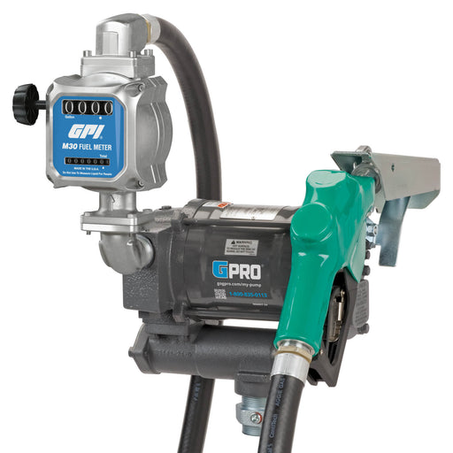 GPRO PRO20-115 fuel transfer pump with automatic nozzle, GPI M30 Fuel meter, and hose