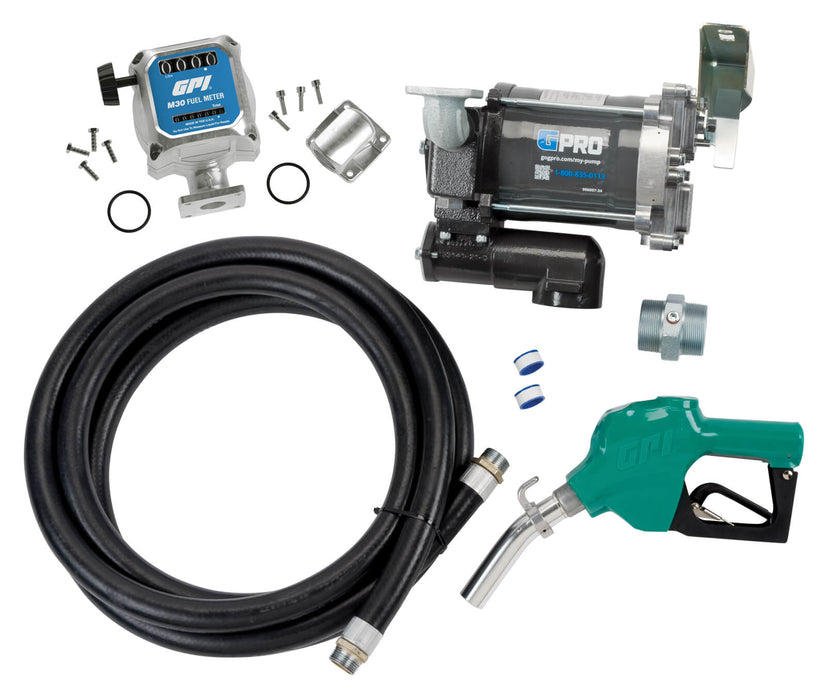 GPRO PRO20-115 fuel transfer pump, automatic nozzle, hose, and GPI M30 fuel meter