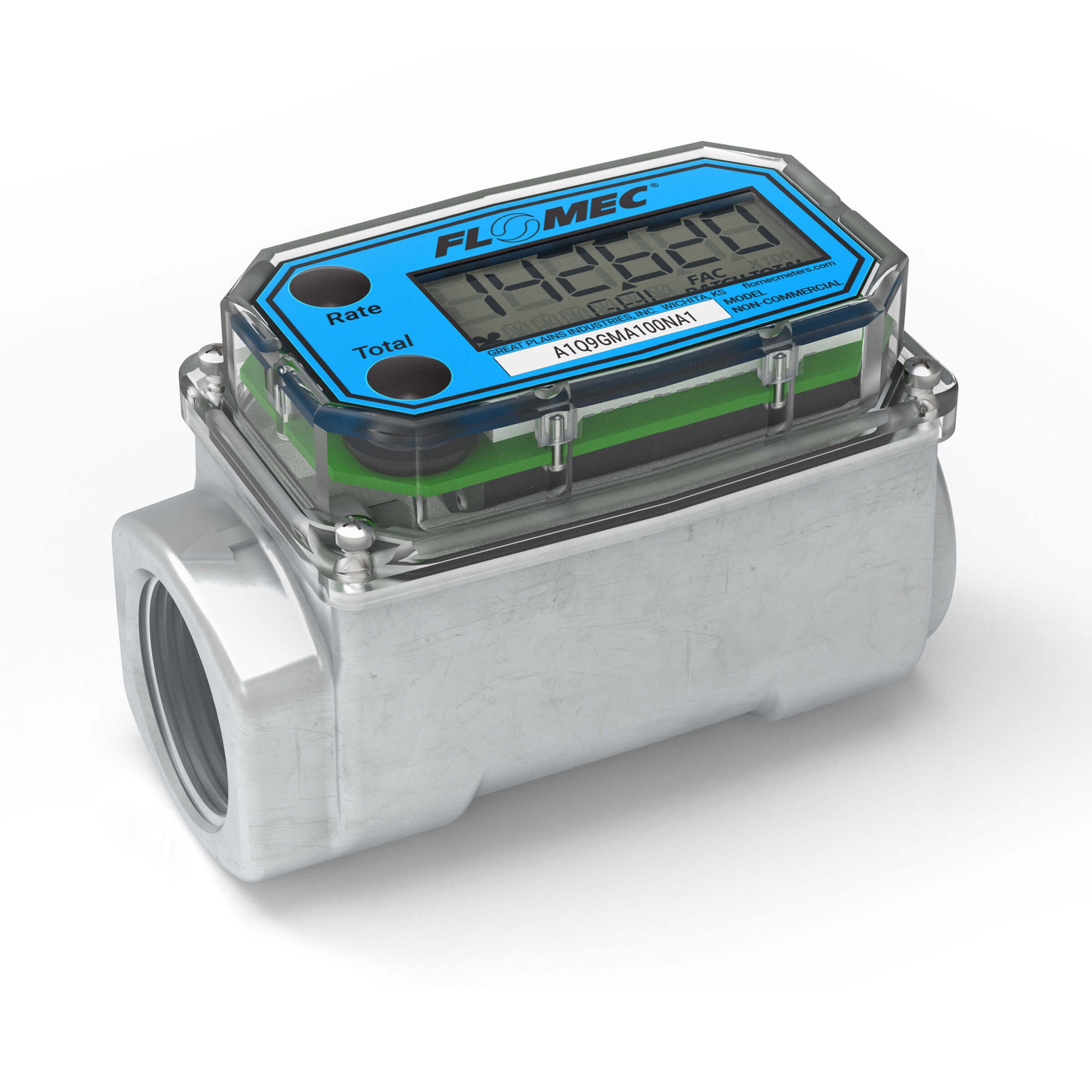 Turbine Flow Meter, Battery Powered Display, Aluminum Body for Thin Pe